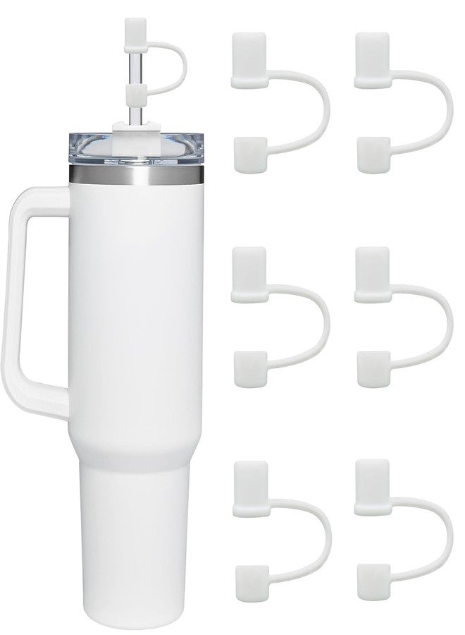 CEDIDJAC 6PCS Silicone Straw Covers Cap Compatible with Stanley Cup 30&40oz Tumbler with Handle 10mm Straw Toppers，Straw Tips Lids Dust-Proof Reusable for Stanley Cup Accessories (White) - Image 1